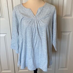 Quacker Factory Gray 3/4  Sleeve V-Neck Embellished Knit Top Women's Size 1X
